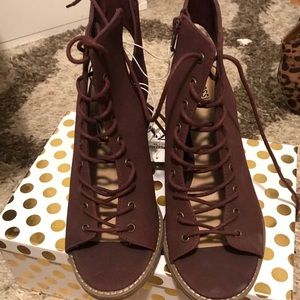Lace up open toe booties